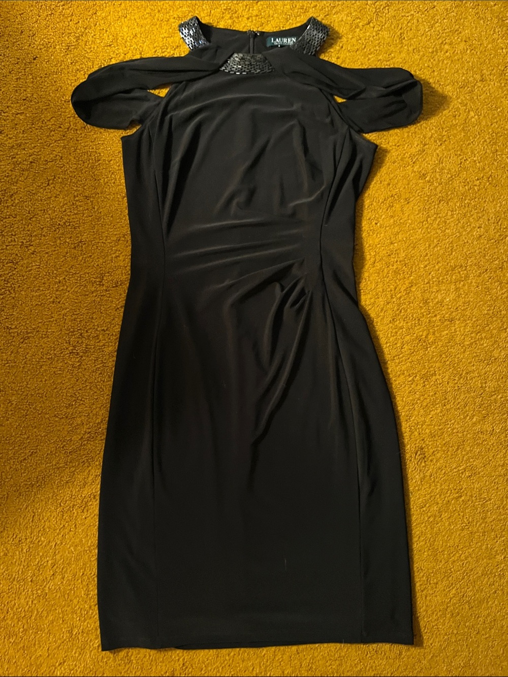 Lauren Ralph Lauren Black off shoulder Sheath Dress with beaded  Neckline size 8
